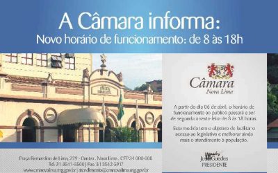 Câmara agora funciona de 8h às 18h