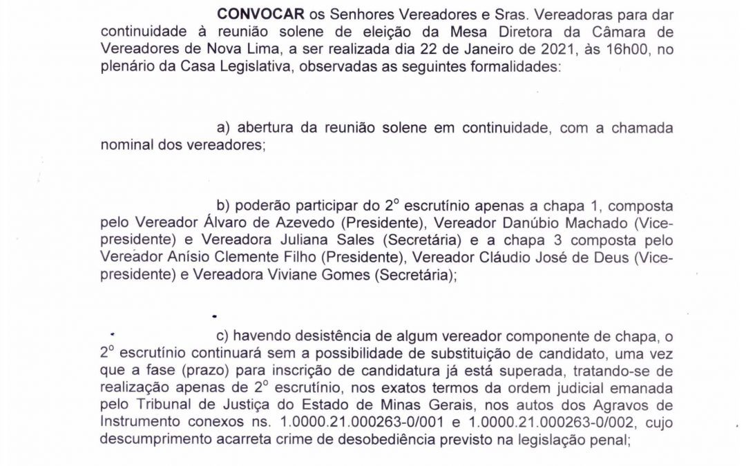 Convocação de Reunião Solene Remota (Virtual)