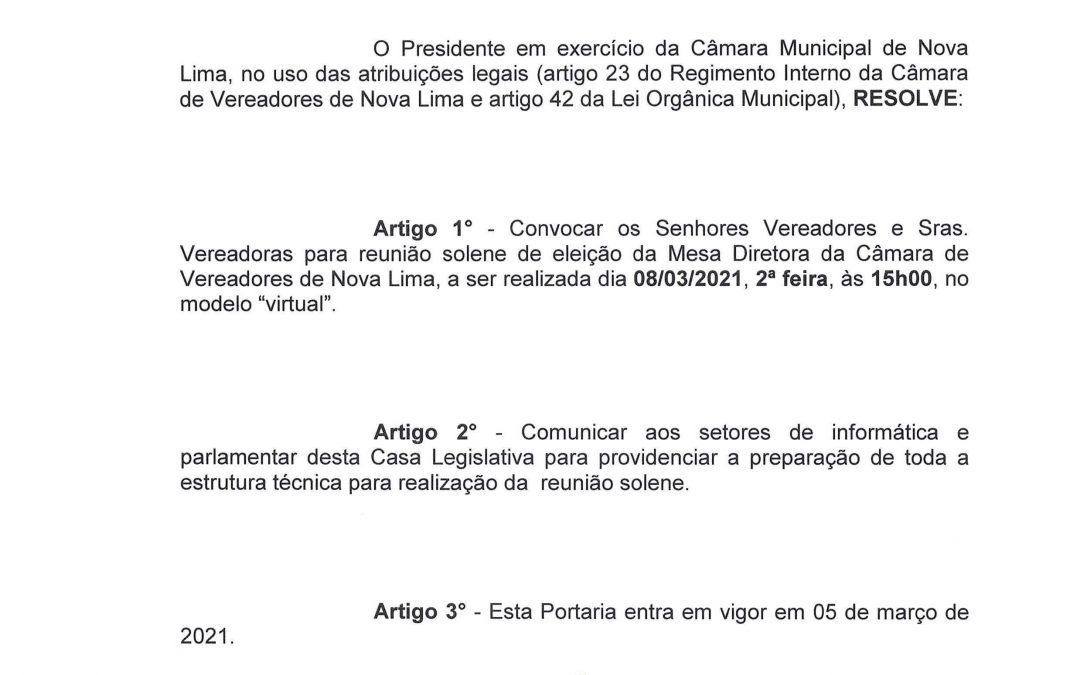 Convocação de Reunião Solene Remota (Virtual)