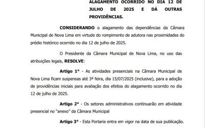Câmara Municipal define normas de trabalho extraordinárias em virtude de alagamento ocorrido no dia 12/07/2025