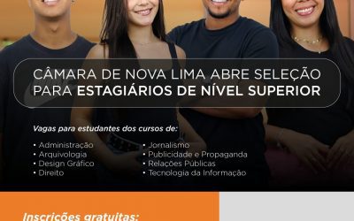 Câmara Municipal de Nova Lima abre processo seletivo para estagiários de nível superior